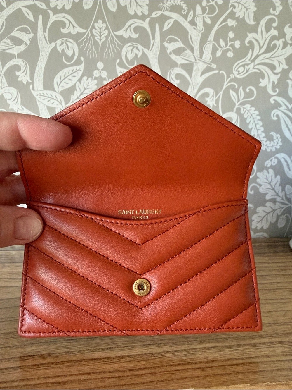 Saint Laurent Nappa Leather Flap Card Holder NWOT Burnt Orange Beautiful Neutral - Picture 9 of 14